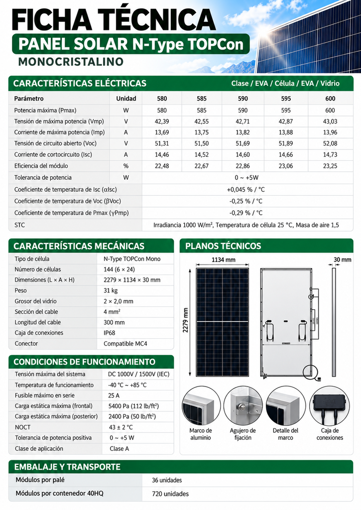 Panel Solar N-Type TOPCon 580 W
