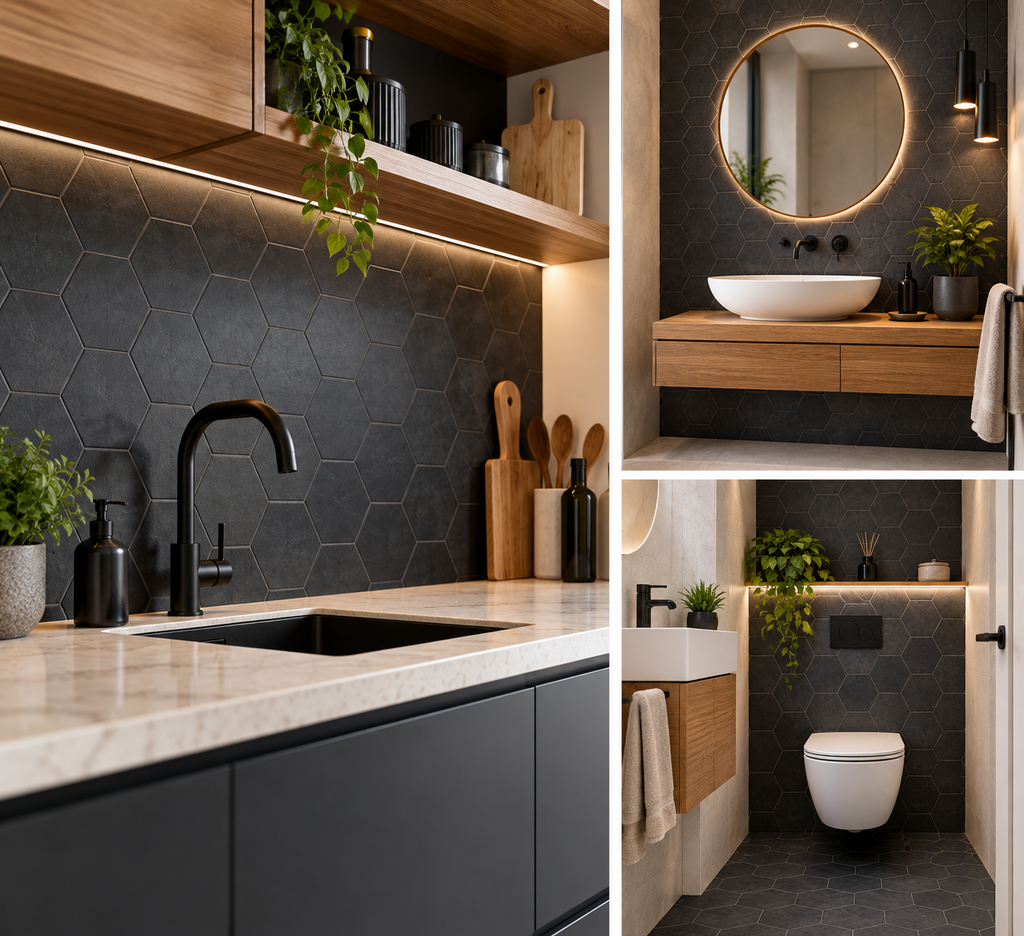 AZULEJO OPAL BLACK HEXAGONAL 28X33 (PORCELANICO)