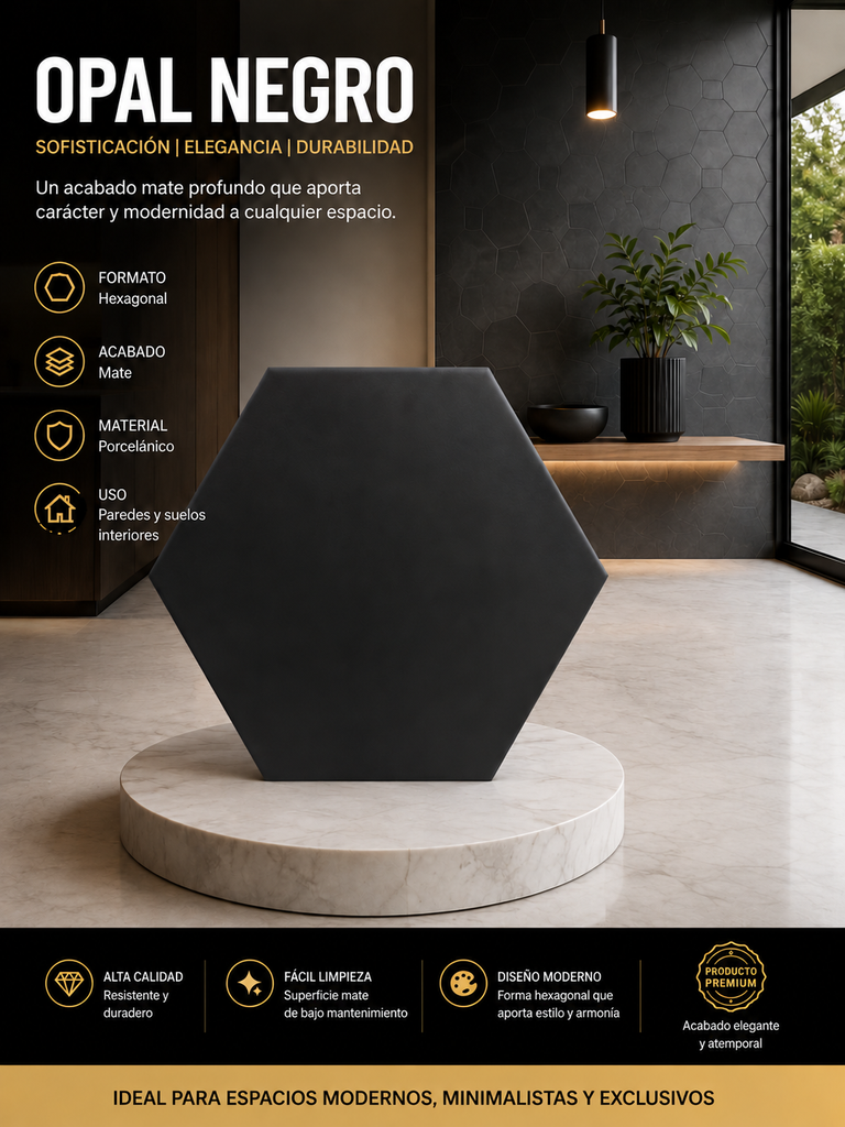 AZULEJO OPAL BLACK HEXAGONAL 28X33 (PORCELANICO)