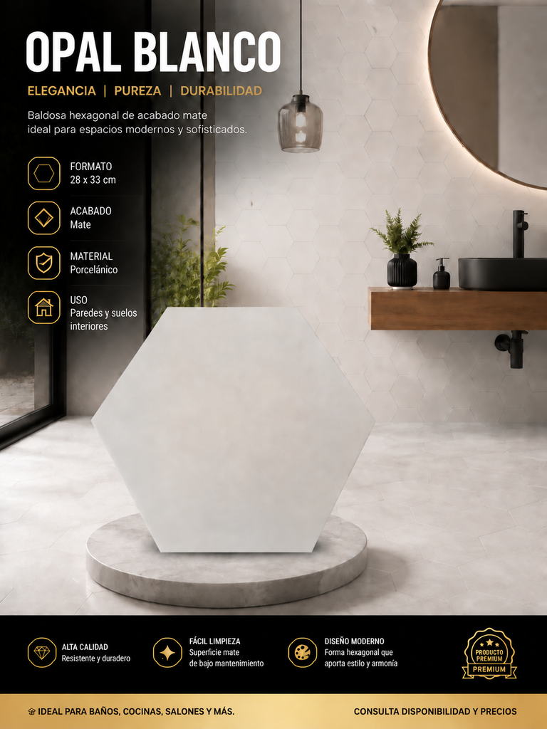 AZULEJO OPAL WHITE 28X33 PORCELANICO(POR CAJA≈1M2)