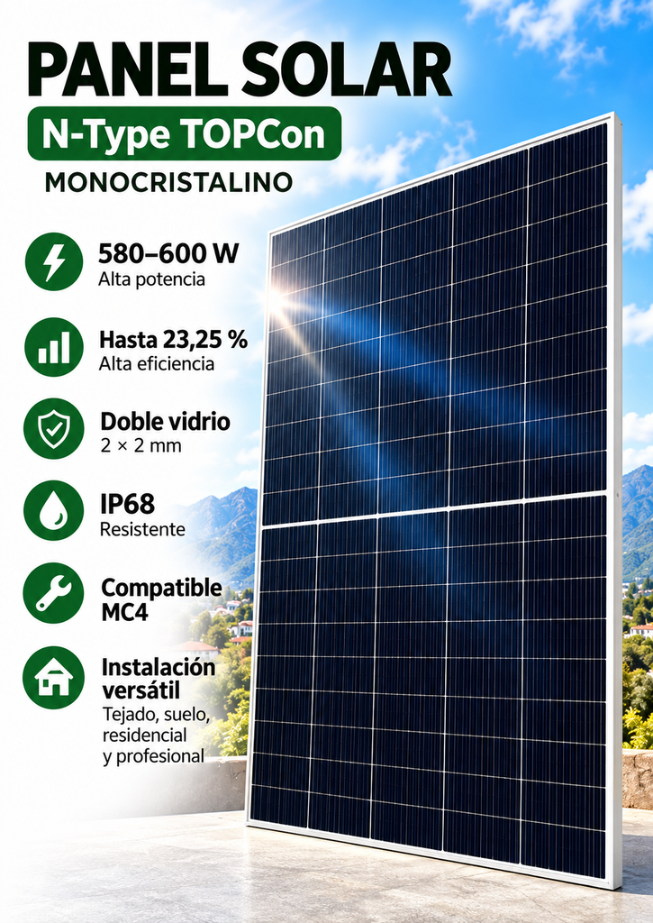 Panel Solar N-Type TOPCon 580 W Bi-Facial