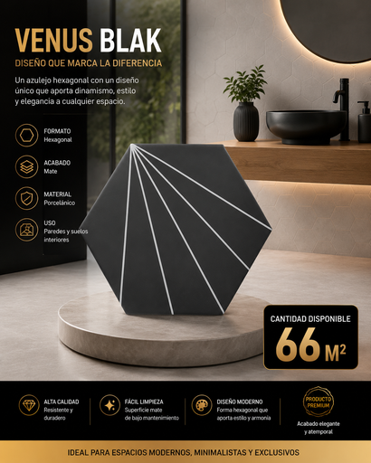 VENUS NEGRO HEXAGONAL (Azulejos por Metros Cuadrados)